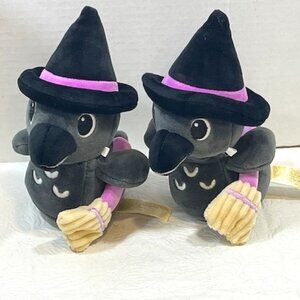 TWO Halloween Duck Witches w/Broom & Hat Mini Plush Toy 7.5”